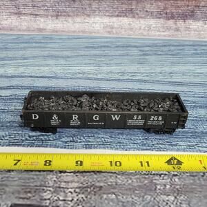 Vintage A.H.M H.O scale D&RGW black coal car w/coal  black/white